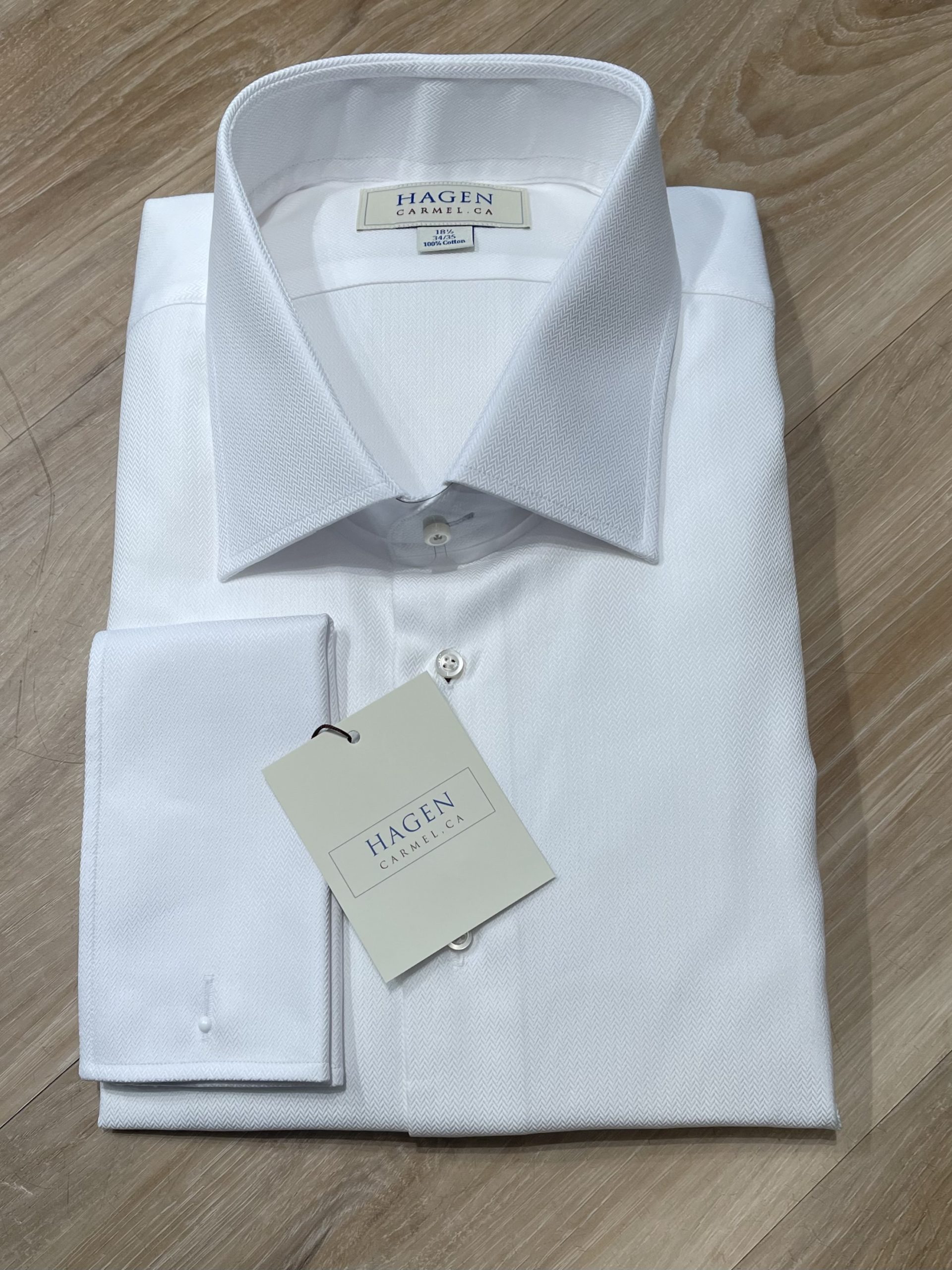HAGEN CARMEL Formal White Herringbone Shirt | Norton Ditto